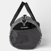 プロモーション会社のロゴ名ブラック&ホワイトのタイルパターン ダッフルバッグ (右)