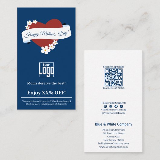 プロモーション花枠赤いハート母の日 割引カード (正面/裏面)