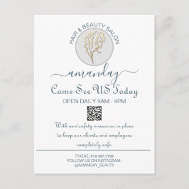 プロモーションBe SafeロゴヘアドレッサーQRコードホワイト 案内ポストカード