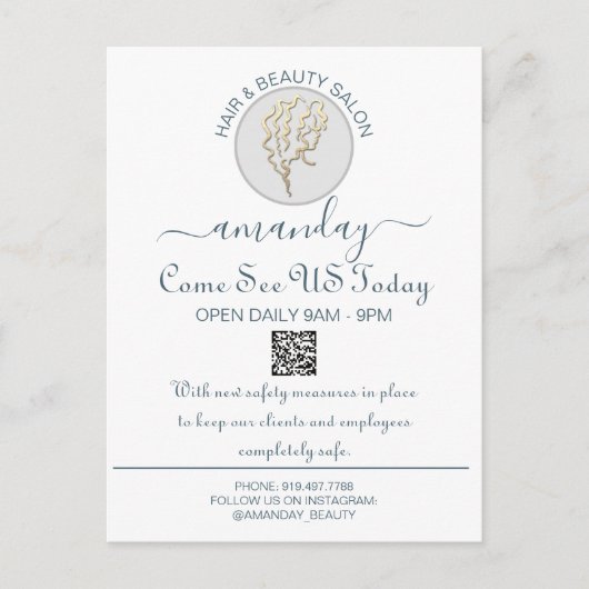 プロモーションBe SafeロゴヘアドレッサーQRコードホワイト 案内ポストカード (正面)