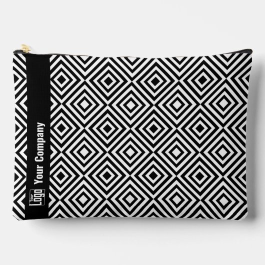 プロモ 会社ロゴ名 ブラック&ホワイト パターン アクセサリーポーチ (正面)