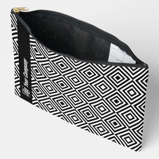 プロモ 会社ロゴ名 ブラック&ホワイト パターン アクセサリーポーチ (見開き)