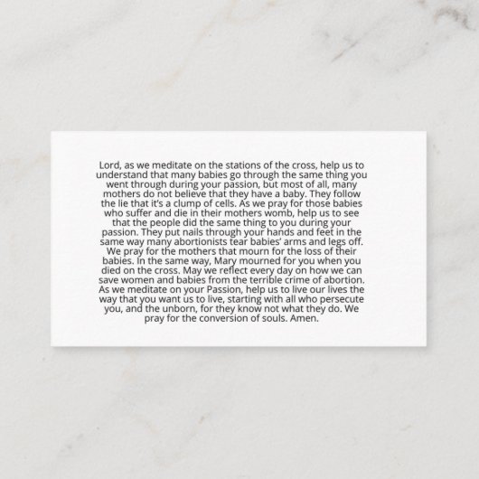 プロライフ祈りの言葉十字架の駅 名刺 (裏面)