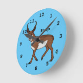 プロングホーンアンテロープイラストレーション  ラウンド壁時計 (傾斜)