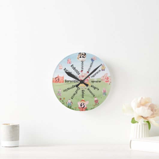 プロンプト付きピギースペインの壁やる気を起こさせる時計 ラウンド壁時計 (ホーム)