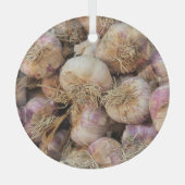 プロヴァンスの市場で新鮮なニンニク ガラスオーナメント (正面)