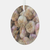 プロヴァンスの市場で新鮮なニンニク ガラスオーナメント (正面左)