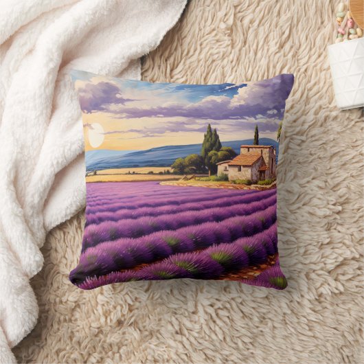 プロヴァンスの美しいラベンダー畑 クッション (ブランケット)