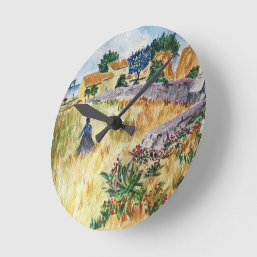 プロヴァンスファームハウスインザヴァンゴッホスタイル ラウンド壁時計 (傾斜)