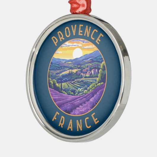 プロヴァンスフランスラベンダーレトロ動揺してサークル メタルオーナメント (左)