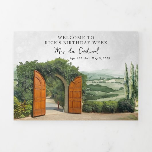 プロヴァンスフランス | 図解入りの、写真付きの誕生日 三つ折り招待状 (カバー)