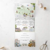 プロヴァンスフランス | 図解入りの、写真付きの誕生日 三つ折り招待状 (内部)