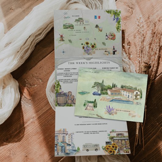 プロヴァンスフランス | 図解入りの、写真付きの誕生日 三つ折り招待状