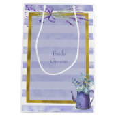 プロヴァンスラベンダーパープルフラワー結婚ズ ミディアムペーパーバッグ (裏面)