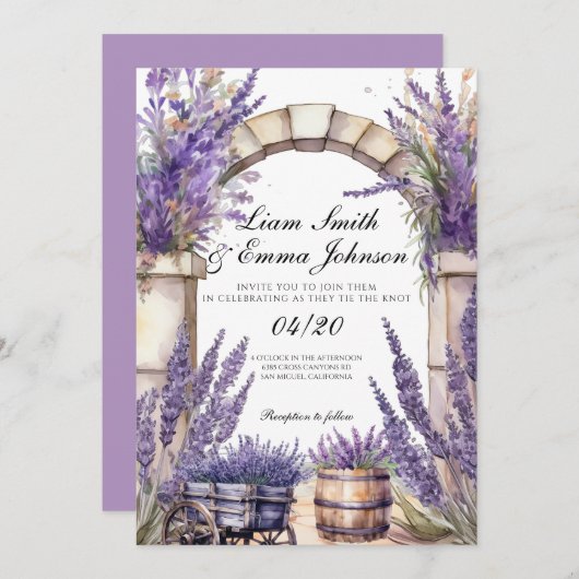 プロヴァンスラベンダーランドスケープ結婚式招待状 招待状 (正面/裏面)