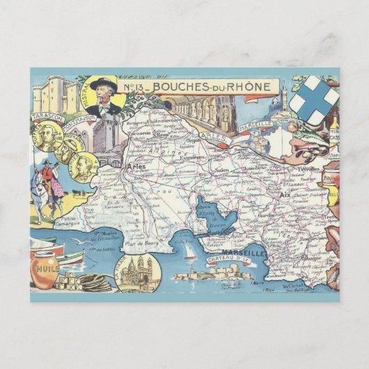 プロヴァンス フランス ヴィンテージ地図 ポストカード (正面)