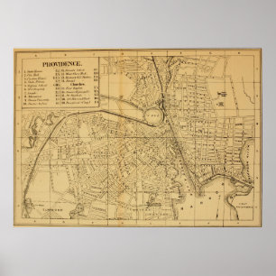 プロヴィデンスRI (1880年)のヴィンテージの地図 ポスター