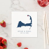 プロヴィンスタウン ケープコッド マップ 青と赤のハート スタンダードカクテルナプキン (インサイチュ)