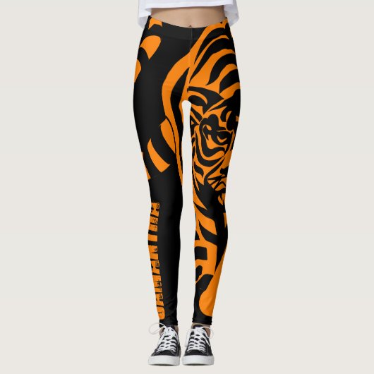 プローリングタイガーブラック&オレンジ名前をカスタムするレギンス レギンス (正面)