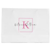 プロ用ブランディングロゴ　ピンクのスクリプトモノグラム ラージペーパーバッグ (裏面)