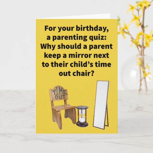 プンおもしろいタイムアウトチェアハッピーバースデー カード (黄色い花)