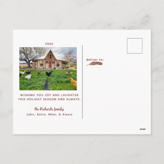 プンおもしろいチキンクリスマスフォト シーズンポストカード (裏面)