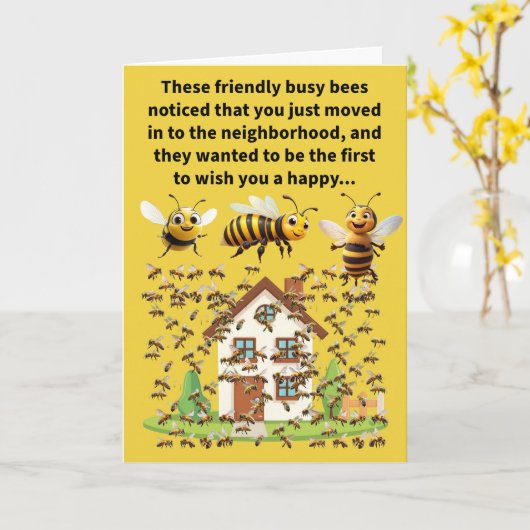 プンおもしろいハウスサウォーミング勇気付けられる カード (黄色い花)