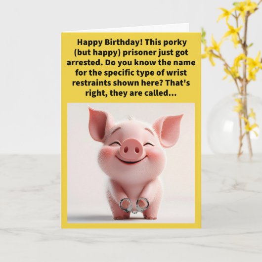 プンおもしろいハムカフスハッピーバースデー カード (黄色い花)