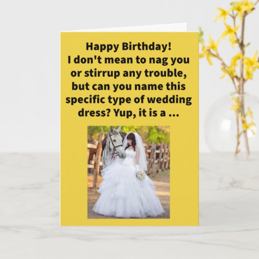 プンおもしろいブライドルガウンハッピーバースデー カード (黄色い花)