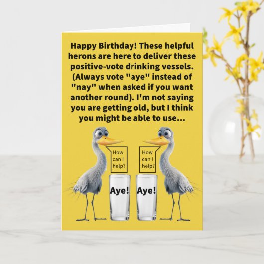 プンおもしろいヘロンアイデスとアイグラス誕生日 カード (黄色い花)