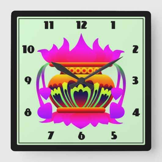 プンカラサスリランカ伝統的ポット繁栄 スクエア壁時計 (正面)