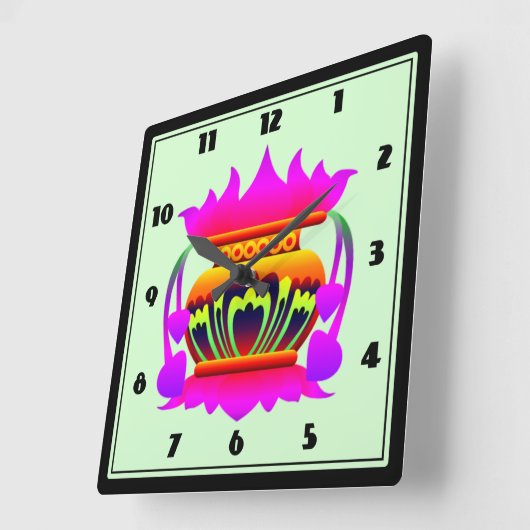 プンカラサスリランカ伝統的ポット繁栄 スクエア壁時計 (傾斜)