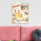 プンジのモグル宮殿のベッドにクリシュナとラダ キャンバスプリント (インサイチュ (リビング))