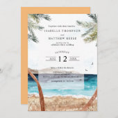 プンタカナのトロピカルビーチでの水彩ウェディング 招待状 (正面/裏面)