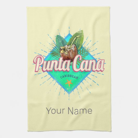 プンタカナカリブのドミニカ共和国レトロ キッチンタオル (縦)