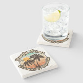 プンタカナドミニカパームツリーレトロサンセット80s ストーンコースター (横)