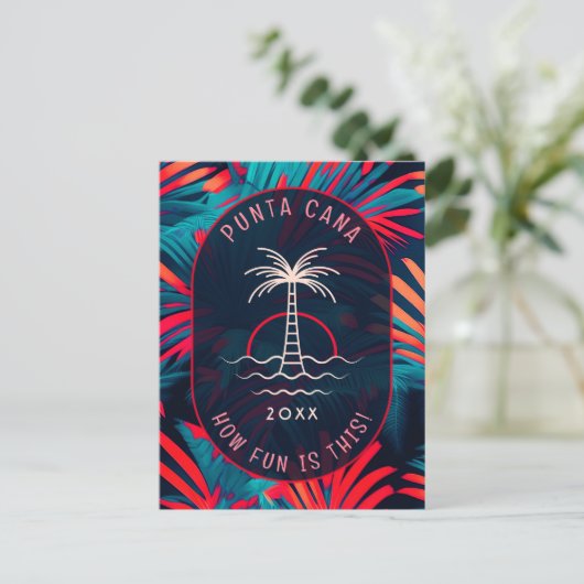 プンタカナビーチパーティー ヤシの葉 夕焼け ポストカード (スタンド正面)