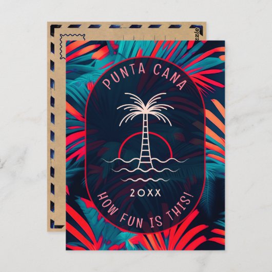 プンタカナビーチパーティー ヤシの葉 夕焼け ポストカード (正面/裏面)
