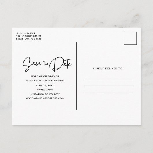 プンタカナビーチ宛先ウェディングデートを保存 案内ポストカード (裏面)