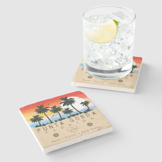 プンタゴルダフロリダレトロサンセットパームツリー1960s ストーンコースター (横)