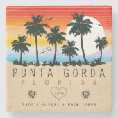 プンタゴルダフロリダレトロサンセットパームツリー1960s ストーンコースター (正面)