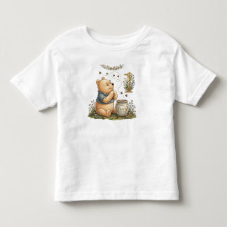 プーさん水彩画1歳の誕生日ベビーTシャツ 名前入り トドラーTシャツ