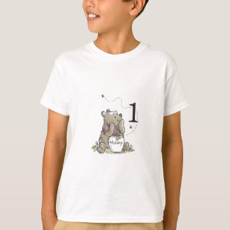 プーさん水彩絵の似顔絵ファーストバースデー ベビー服 Tシャツ