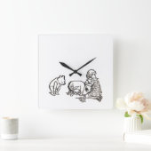 プーのスケッチを描く スクエア壁時計 (ホーム)
