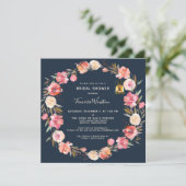 プーエレガントニーフローラランタンネイビーブライダルシャワー 招待状 (スタンド正面)