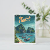 プーケットタイランドヴィンテージアートトラベルイラストレーション ポストカード (スタンド正面)