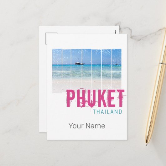 プーケットタイランドヴィンテージビーチパノラマスーベリア シーズンポストカード (正面/裏面インサイチュ)