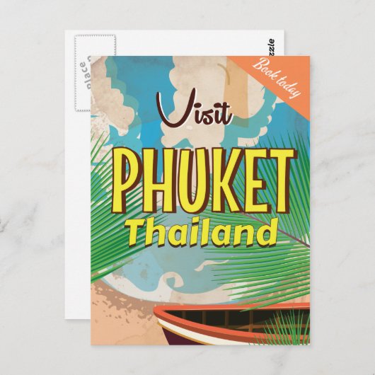プーケットタイランドヴィンテージ旅行ポスター ポストカード (正面/裏面)