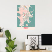 プーケット – タイランドチョークシティの地図 ポスター (ホームオフィス)