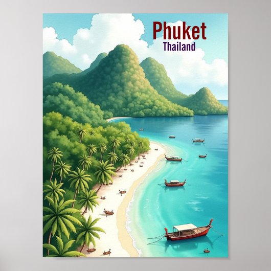 プーケット タイ 芸術的 旅行 水彩画 ポスター (正面)